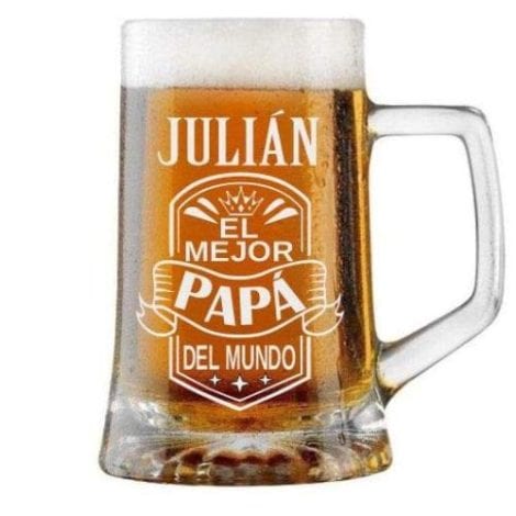 Jarra de Cerveza Personalizada Día del Padre con Banda y Corona. Regalo Grabado y Personalizado para él/ella. Perfecto para celebrar cumpleaños, aniversarios y como detalle personal.