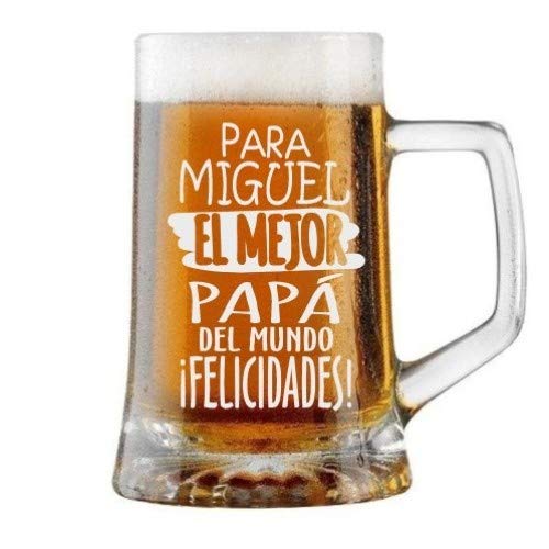 Jarra de Cerveza Personalizada Día del Padre FELICIDADES MEJOR PAPÁ Regalo Grabado y Personalizado para Hombre o Mujer Obsequio Celebraciones Cumpleaños Aniversarios Día del Padre Detalle grabado