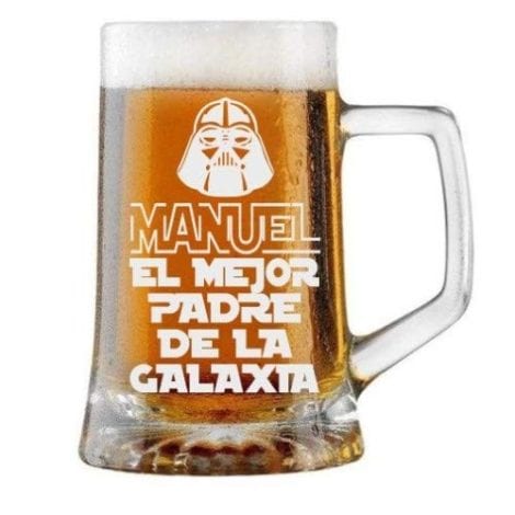 Jarra de Cerveza Personalizada Día del Padre, MEJOR PADRE DE LA GALAXIA – Regalo Grabado y Personalizado para Hombres y Mujeres en Celebraciones, Cumpleaños, Aniversarios.