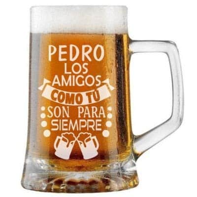 Arte-Deco Jarra de Cerveza Personalizada AMIGOS PARA SIEMPRE. Regalo Grabado Personalizado Hombre o Mujer. Regalo Práctico, Elegante, Divertido, Obsequio Novedoso Original. Detalle Celebraciones