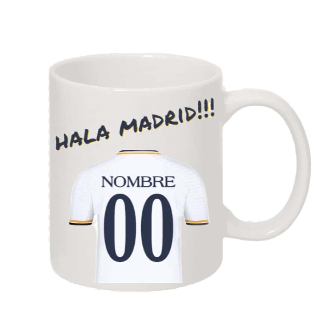 Luxury Desing Taza personalizada del Madrid - Regalos originales - Regalos futbol - Camiseta equipos de futbol - Personaliza tu taza con tu nombre y tu numero - Regalos niños R Madrid