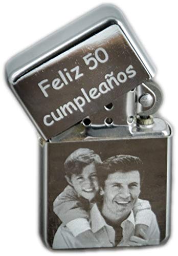 TusPlacas.es Mechero Personalizado Tipo Zippo. Personalizado con Foto y Nombre. Incluye una Caja de Regalo. Acero Inoxidable. Regalo Original para Bodas, Hombres, Padres. *Se envía SIN Gasolina.