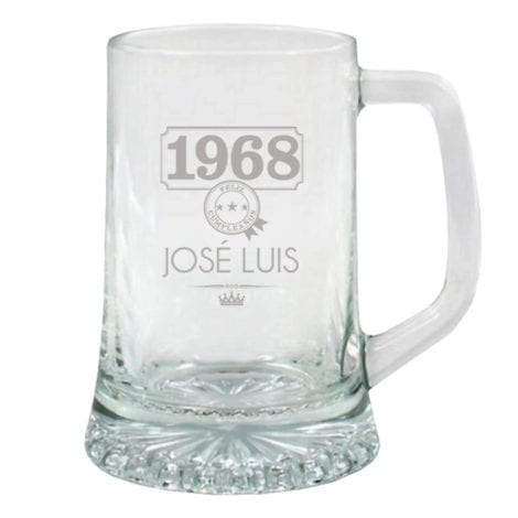 Jarra de cerveza personalizada con grabado de nombre y año de nacimiento en estuche, ideal para hombres en cumpleaños, aniversario, Navidad y Día del Padre.