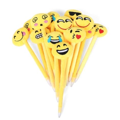 24 bolígrafos Emoji de peluche, 21cm, divertido regalo de cumpleaños para niños, ideal para bolsas de fiesta.