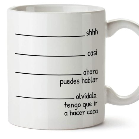 Taza divertida MUGFFINS – “Shhh casi… Tengo que hacer un recado” – Regalos desayuno gracioso. 350 mL, cerámica.