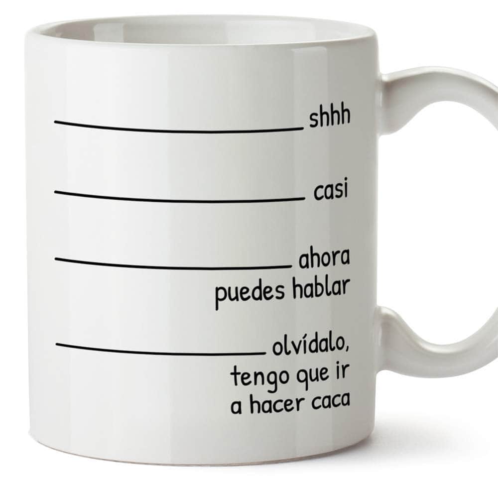 MUGFFINS Taza graciosa - "Shhh casi Tengo que ir a hacer caca" - Regalos divertidos de Desayuno. Cerámica 350 mL