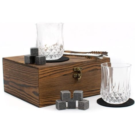 Gran caja regalo de vasos de whisky TRIXES, juego y posavasos para hombres, ideal para el Día del Padre, jubilación o San Valentín.