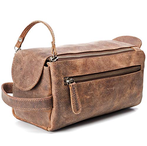 Neceser de Viaje para Hombre y Mujer  MOONSTER® Bolsa de Aseo para Hombre Hecha a Mano Estilo Neceser Vintage Resistente Compacta y Práctica  Almacene Artículos de Aseo para Viaje con Estilo