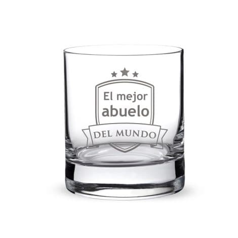 Vaso de Whisky AMAVEL con Escudo y Grabado – “Mejor Abuelo del Mundo” – Regalo para él, con 320 ml.