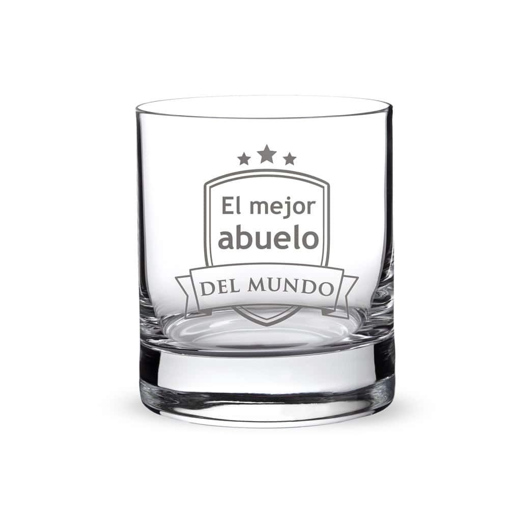 AMAVEL  Vaso de Whisky con Grabado  El Mejor Abuelo del Mundo  con Escudo Estampado  Regalo para Abuelos  Presente para el Día del Padre  Detalles para él  Capacidad de 320 ml