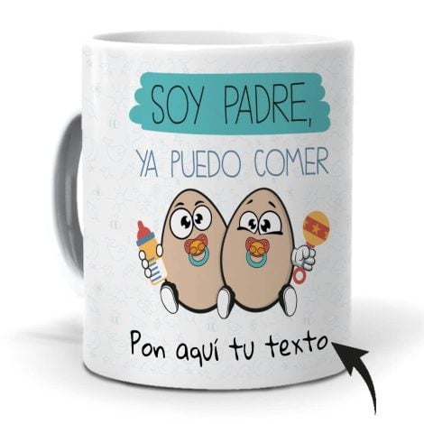 Taza personalizada para el Día del Padre. Ahora puedo comer huevos con nombres. Haz un regalo especial.