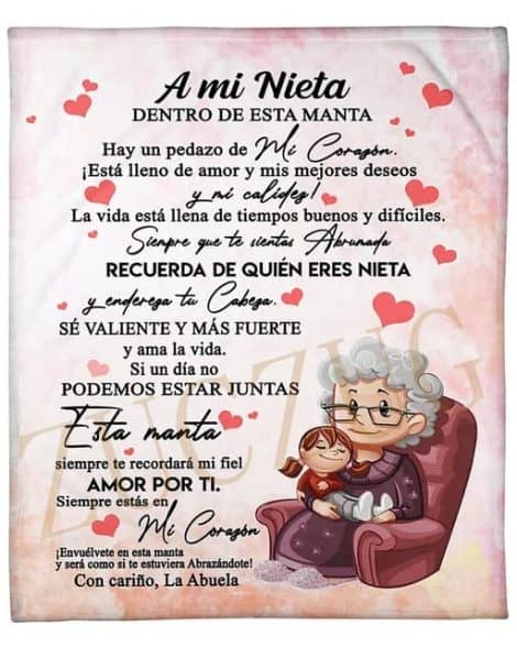 Manta personalizada “ZUCZUG” con cariño de abuela para mi nieta: franela, ánimo y amor positivo.