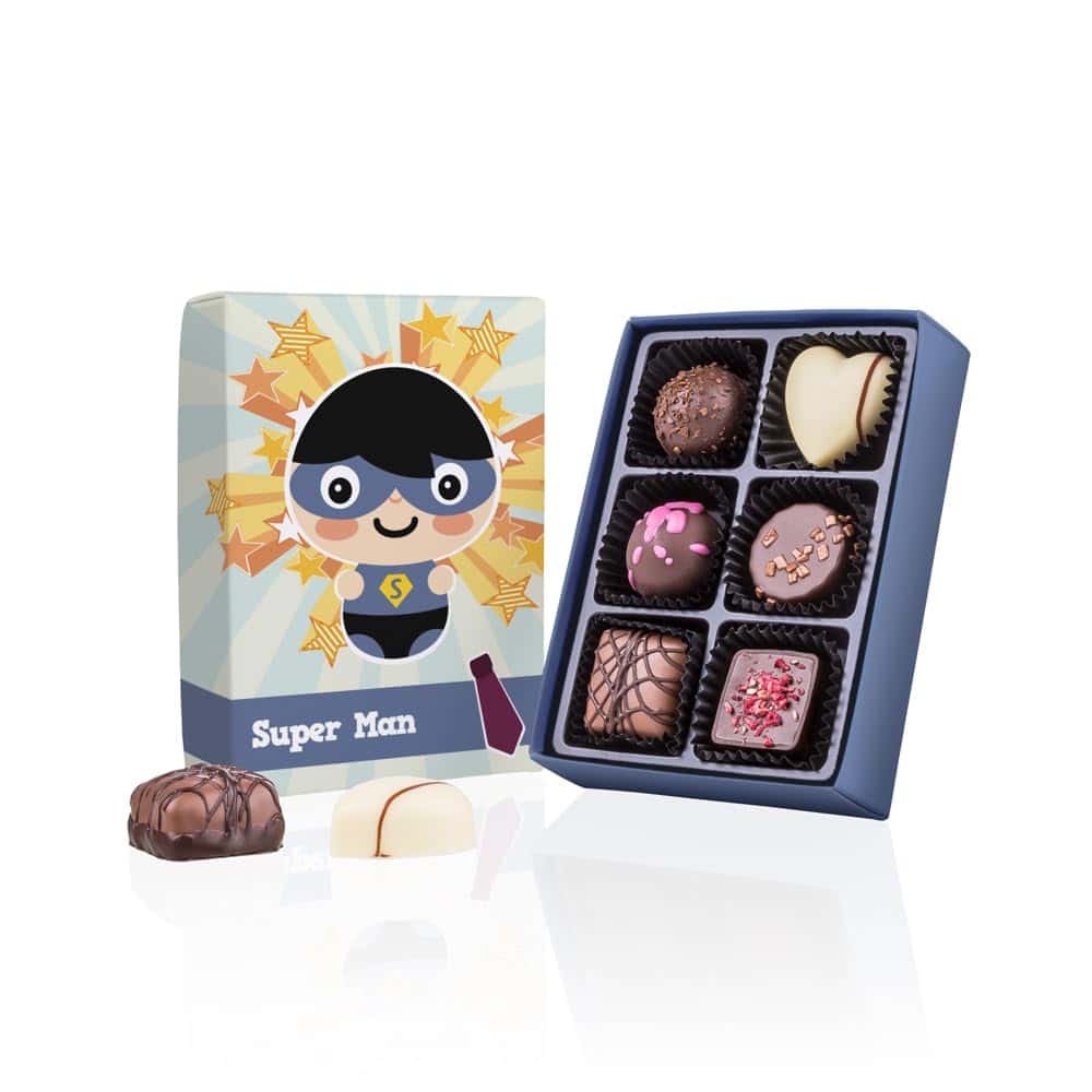 Super Man - Bombones - Seis Bombones en Cómic Box | Chocolatada | regalo | hombre | hombres | padre | padres | papa | cumpleaños | Navidad | Día de San Valentín | Día del Padre | superhéroe