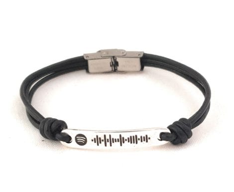 Pulsera personalizada Spotify – Nanaleja – cuero hombre y mujer – cierre acero inoxidable – regalo musical único.