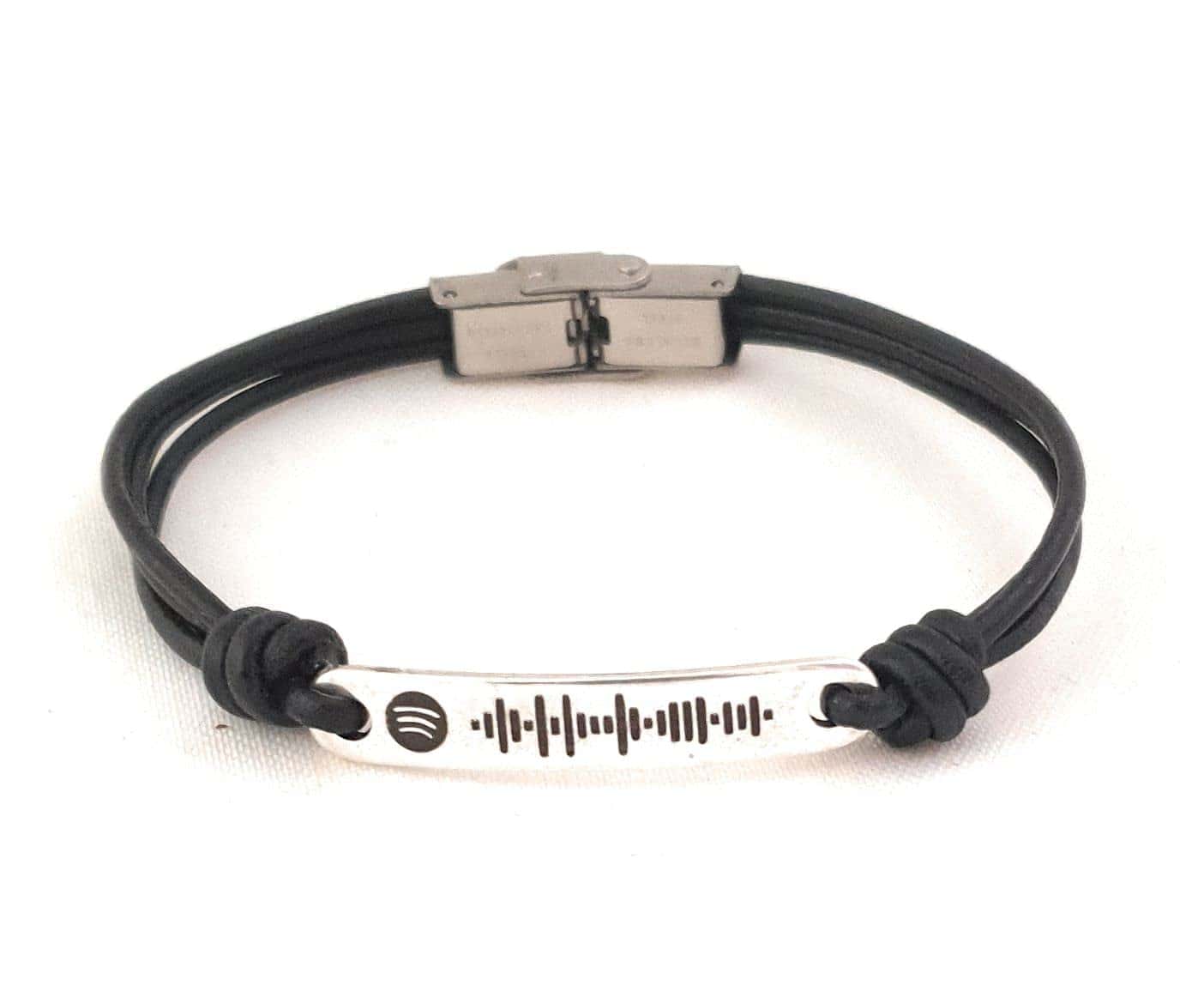 Pulsera con placa Spotify personalizada - Nanaleja - pulsera de cuero personalizada hombre y mujer - con cierre de acero inoxidable - regalo musical único y original