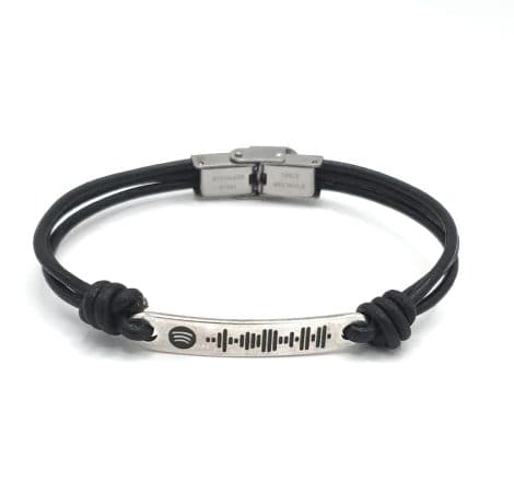 Pulsera Spotify personalizada – Nanaleja – pulsera de cuero hombre/mujer – cierre acero inoxidable – regalo musical único.