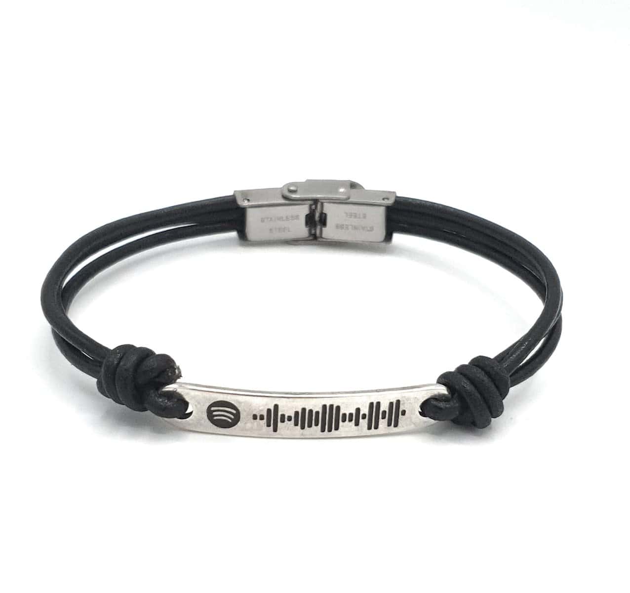 Pulsera con placa Spotify personalizada - Nanaleja - pulsera de cuero personalizada hombre y mujer - con cierre de acero inoxidable - regalo musical único y original