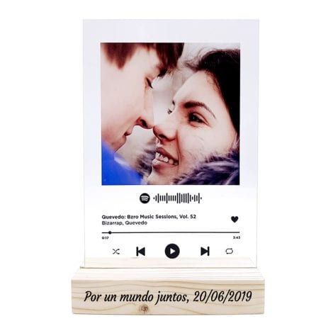 Placa Personalizada de Spotify | Placa de Metacrilato | Regalo para Parejas, Madres o Aniversarios | Base de madera.