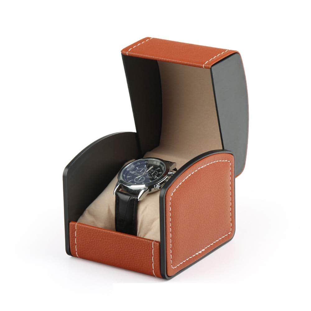 NuAngela Caja de reloj de piel sintética, caja de almacenamiento de viaje para relojes de pulsera y relojes inteligentes, soporte con almohada, estuche de regalo para mujeres y hombres (marrón)