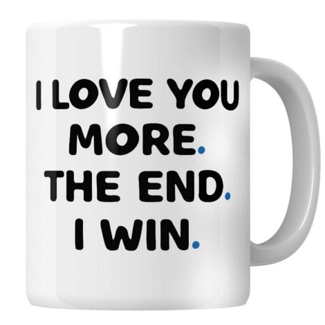 “Taza en inglés “Te amo más, punto final, gano”, divertido regalo para pareja, cumpleaños de esposa(o) o esposo”