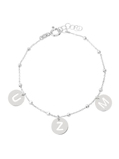 Pulsera PlataJewels con Inicial de Mujer, de Plata de Ley 925. Joya personalizada con letras A-Z. Regalo ideal para mamá, hermana o niña.