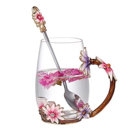 Taza de té y café de cristal con diseño 3D de mariposas y flores, regalo original para mujer.