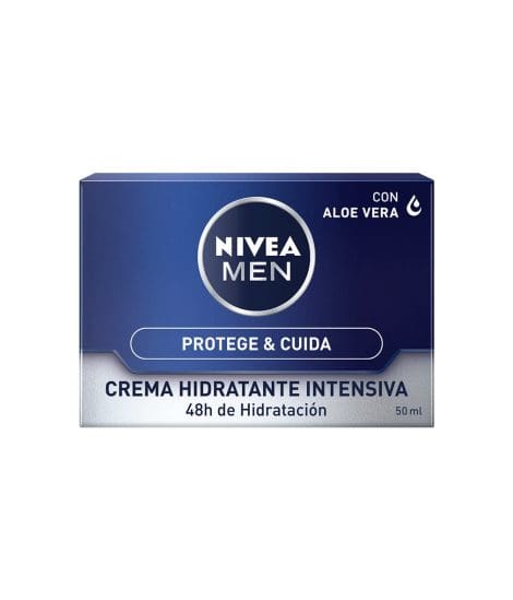 NIVEA MEN Cuidado Intenso Facial Hidratante con Aloe Vera (1 x 50 ml), para piel masculina seca. Nutre e hidrata.