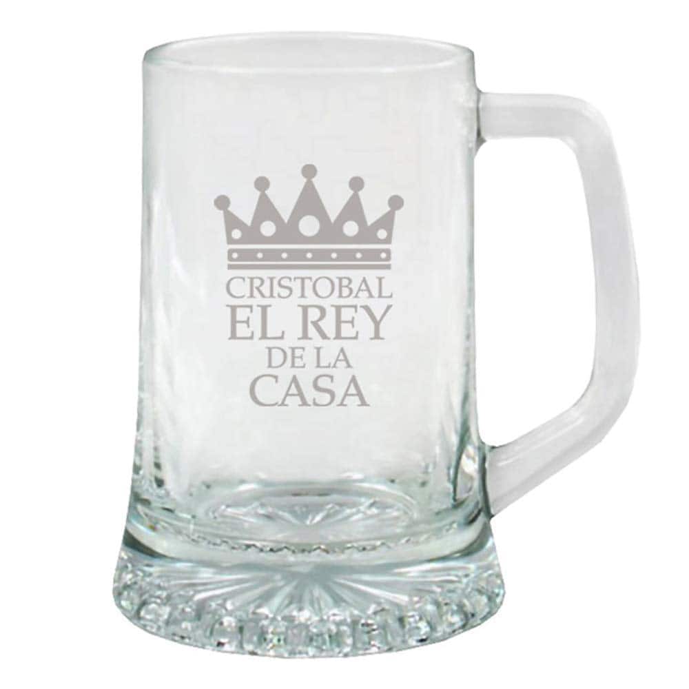 Regalo original para hombre: jarra de cerveza de cristal para 'el Rey de la casa' personalizada con nombre, el mejor regalo para cumpleaños o el Día del Padre