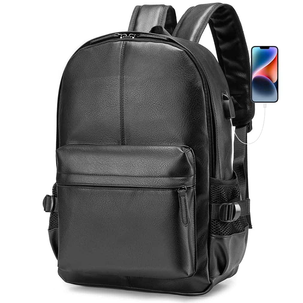 SPAHER Mochila de Cuero Computadora portátil de 15.6 pulgadas Mochila informal Unisex para iPad Bolso de hombro escolar Senderismo Viaje Equipaje de negocios Regalo para hombres Mujeres