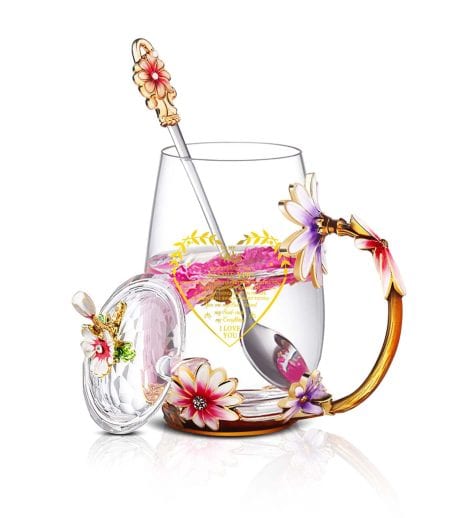 Luka Tech Set de Regalos Románticos: taza de té de cristal de flores, perfecta para aniversarios, Navidad o cumpleaños.