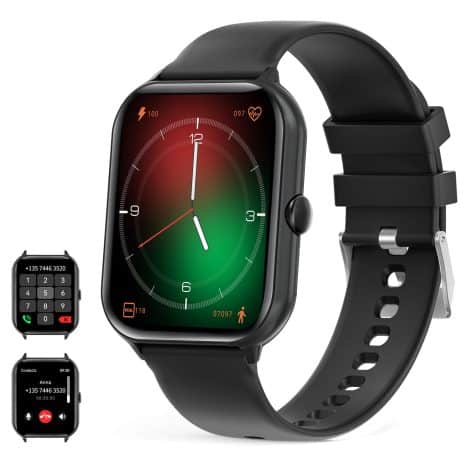 Smartwatch UHOOFIT para hombres con llamada Bluetooth, pantalla HD de 1.95 pulgadas, pulsómetro/sueño/podómetro, 100+ deportes, IP67, compatible con Andriod iOS.