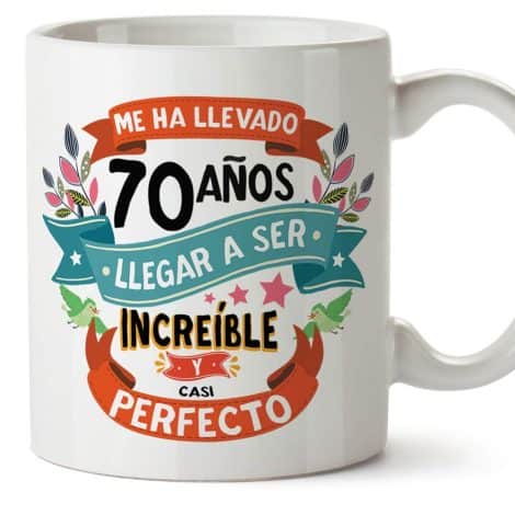 Taza MUGFFINS Cumpleaños 70 – “70 años para ser increíble, casi perfecto – Regalo Desayuno Feliz Cumpleaños”