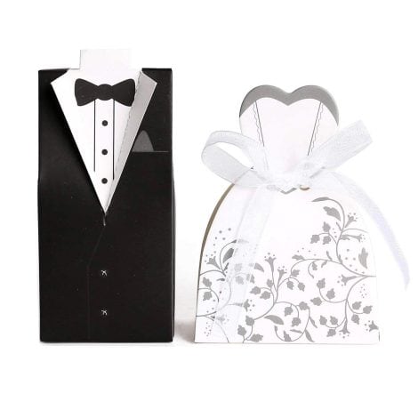 Cajas de regalo para bodas JZK® en forma de vestido de novia y novio, decoración de bodas y bautizos (Color B)