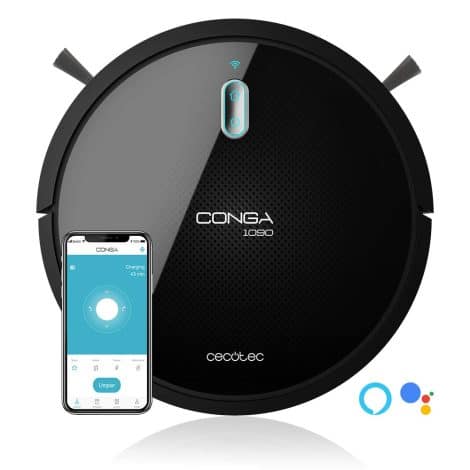 Robot aspirador y fregasuelos Cecotec Conga 1090 Connected Force; aspira, barre, friega y pasa la mopa, 1400 Pa, cepillo especial para mascotas, fregado inteligente, compatible con Alexa y Google Assistant.