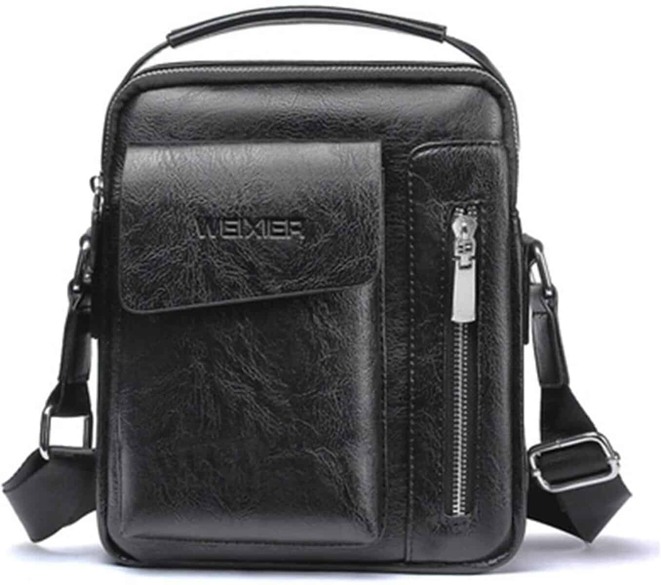 ANPTER Bandoleras Hombre de Cuero, Mariconeras Pequeñas, Crossbody Piel Shoulder Bag Teléfono Cartera Monedero Bolso Mensajero Correa Ajustable para deportes,Trabajo,Casual,Viajes