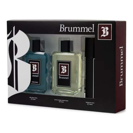 BRUMMEL – Set de regalo para hombres con clásica fragancia especiada y amaderada de larga duración. Incluye perfume 125 ml, after shave 125 ml y desodorante en spray 150 ml.