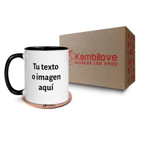 Taza de desayuno personalizada Kembilove con foto, ideal como regalo original para hombres. Taza original con imagen y interior negro.