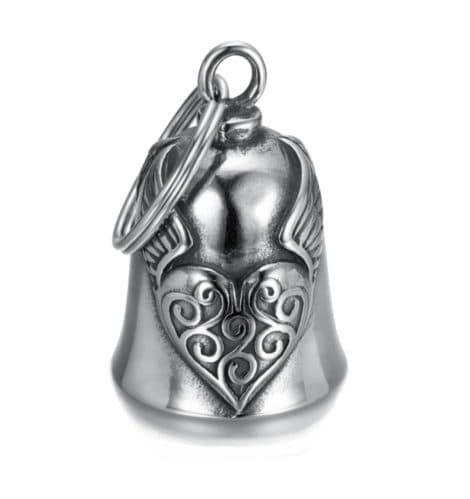 Campanilla de moto protectora y corazón alado, ideal para motoristas triker, con estuche de terciopelo de regalo – Campana Guardian Gremlin Bravo.