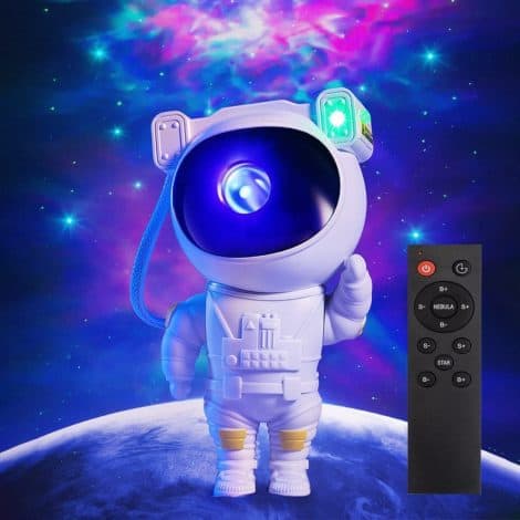 Lámpara Proyector Astronauta Galáctico, luz de noche Galaxy, lámpara nebulosa LED con temporizador y mando a distancia.