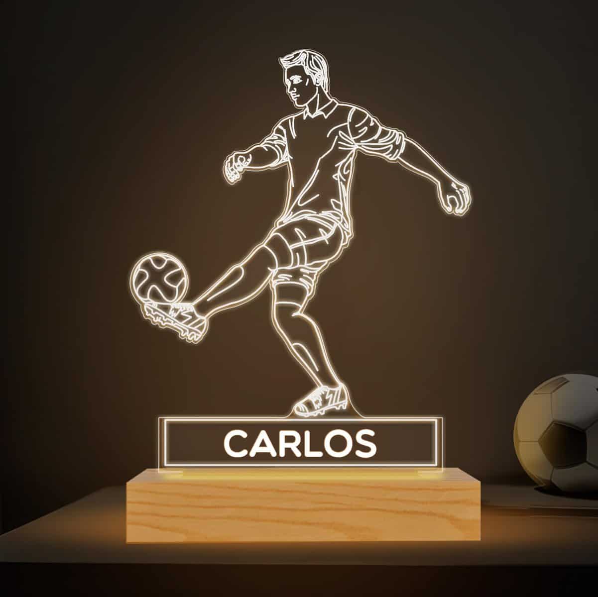 Transparent Gift Lámpara Personalizada Fútbol con Nombre. Luz LED Nocturna para Mesita Noche. Decoración. Regalos Originales para Cumpleaños, Niños. Regalos Personalizados para Hombre y Mujer