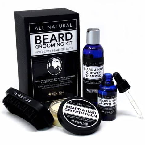 Conjunto de Cuidado Facial Natural para Barba – Estimula el Crecimiento y suaviza el Vello – Aceite, Bálsamo, Champú y Cepillo – Mejor Regalo para el Cuidado Barba.