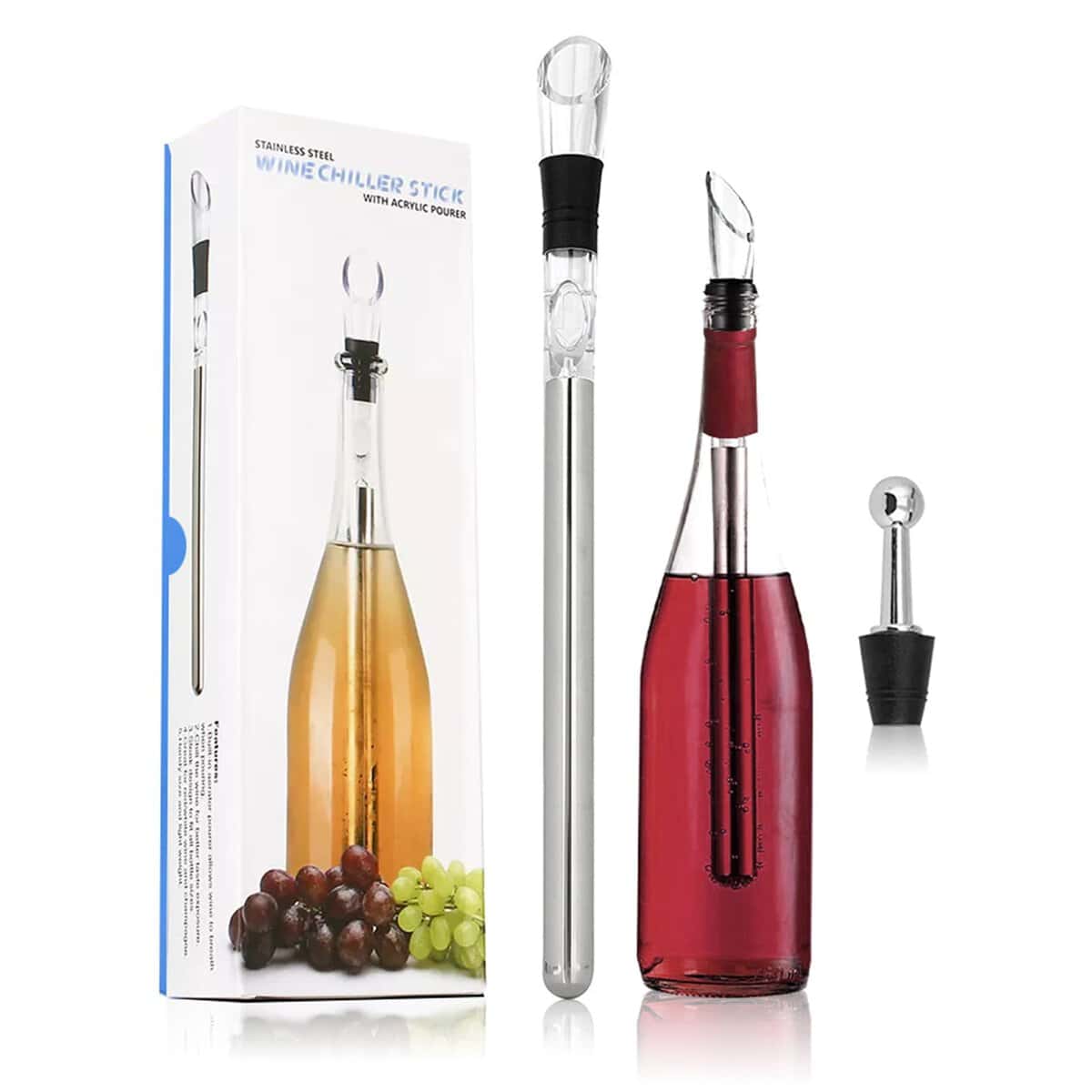 Enfriador de vino regalos para hombres y mujeres enfriador de vino Rod Set con tapón de vino y decantador, accesorios para nevera de vino, accesorios de regalo de cumpleaños ideas para padre amigo