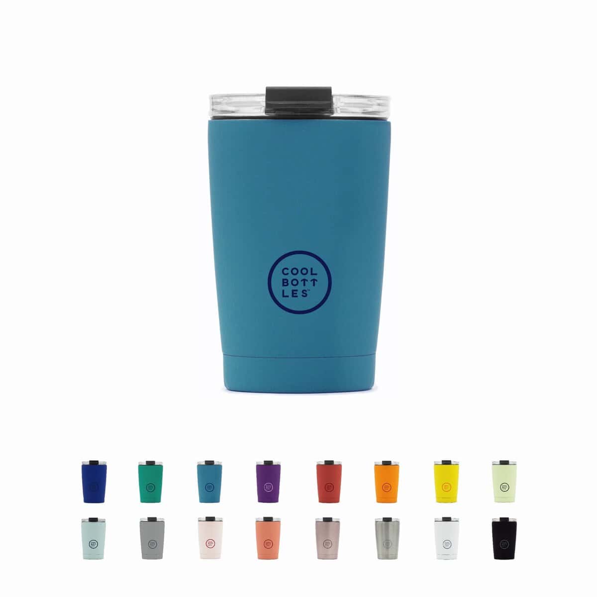 Cool Bottles - Tumbler - Vaso Térmico de Acero Inoxidable - 330 ml - Vivid Turquoise - Taza de Café - Altura 14 cm - Bebidas Frías 10 horas y Calientes 5 horas - Tapa Hermética - Libre de BPA