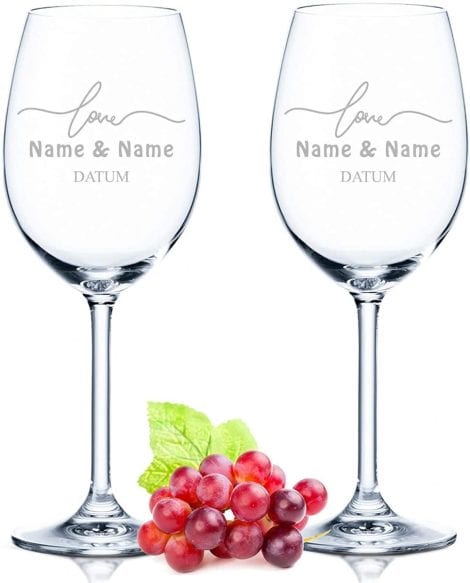 Leonardo – Conjunto de 2 copas de vino con grabado “Love”, personalizado con nombre y diseño – Ideal para regalar en parejas – Perfecto para cumpleaños, aniversarios y bodas.