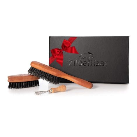 ZilberHaar – Conjunto de cuidado de barba – 1 brocha de barba + 1 cepillo portátil + 1 accesorio de limpieza – 100% cerdas de jabalí suaves de segunda calidad – Set regalo para hombres.