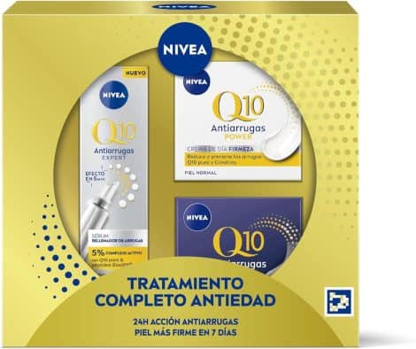 Pack NIVEA Antiedad Q10 Antiarrugas para 4 semanas. Incluye crema de día FP15, crema de noche y sérum concentrado.