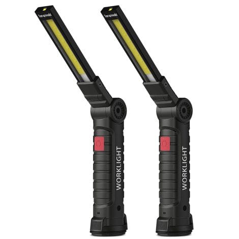 Regalos Coquimbo para hombres: Linterna Taller LED Recargable, Portátil con Base Magnética y Gancho (2 piezas, Negro). Ideal para Taller, Cámping y Emergencias.