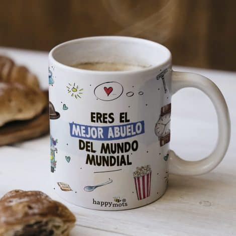 Taza Happyabu | Hecha en cerámica de calidad | Apta para microondas y lavavajillas | Taza divertida | Regalo especial abuelo.