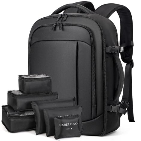 Mochila de viaje para cabina de avión Lekespring, con capacidad de 40L, perfecta para hombres y mujeres. Incluye 6 bolsas organizadoras. Ideal para vacaciones, negocios, viajes y escuela. Color negro.