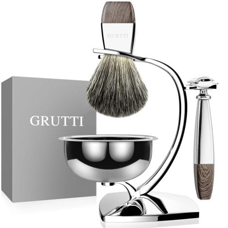 Kit de afeitado GRUTTI, GRUTTI 4 en 1: herramientas, soporte, maquinilla y cuencos para barba.